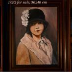 Portret van een dame met hoed, ca. 1920, Ophalen of Verzenden, Gelezen, Schilder- en Tekenkunst, P.M.