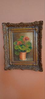 Antiek schilderij 'Geranium in pot', met olieverf, Antiek en Kunst, Kunst | Schilderijen | Klassiek, Ophalen