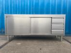 2 schuifdeur werktafel/kast 3 rvs lades - zwenkwielen=optie, Ophalen, 50 tot 75 cm, Minder dan 100 cm