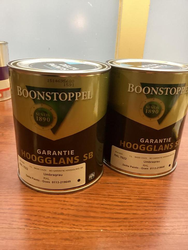 Boonstoppel SB, ral 7022 2x1L. €55 incl verzenden, Doe-het-zelf en Verbouw, Verf, Beits en Lak, Zo goed als nieuw, Ophalen of Verzenden
