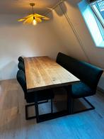 Eetkamertafel + stoelen en bankje, Ophalen, 200 cm of meer, 50 tot 100 cm, Zo goed als nieuw