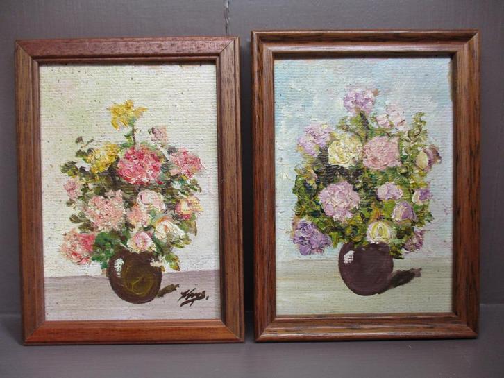 Olieverf schilderijtje, twee keer., Antiek en Kunst, Curiosa en Brocante, Ophalen of Verzenden