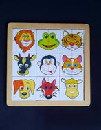 DIERENPUZZEL HOUT 22,5x22,5 DIEREN HOOFDEN PUZZEL 2 TOT 5 JR, 2 tot 4 jaar, Gebruikt, 10 tot 50 stukjes, Ophalen of Verzenden