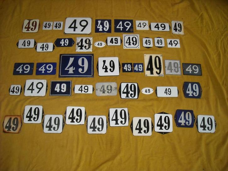 oud emaille huisnummer 49 ook 50 51 52 53 54 55 56 57 58 59, Antiek en Kunst, Antiek | Emaille, Ophalen of Verzenden