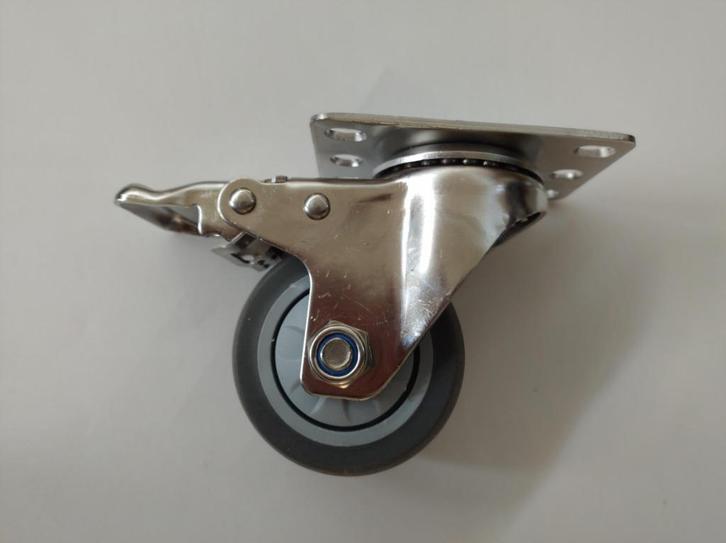 RVS zwenkwielen - met rem - 76 mm - zwart rubber loopvlak, Doe-het-zelf en Verbouw, Zwenkwielen, Nieuw, Verzenden