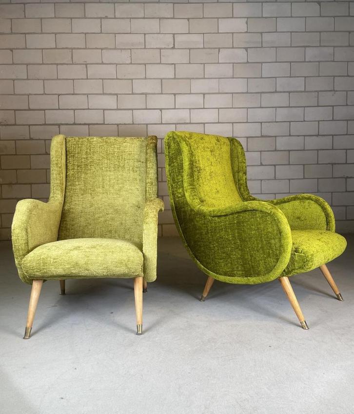 Italian Design jaren ‘50 fauteuils (voorraad: 2), Huis en Inrichting, Fauteuils, Zo goed als nieuw, Stof, 75 tot 100 cm, Ophalen