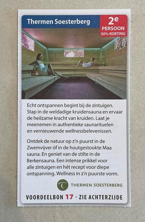 Thermen Soesterberg Voordeelbon 2e persoon 50% korting, Tickets en Kaartjes, Kortingen en Cadeaubonnen, Drie personen of meer