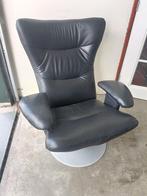Deense Relaxfauteuil zwart leer, Ophalen, Eenpersoons, Design, Zo goed als nieuw
