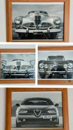4 stuks Alfa Romeo classic prints in lijst., Verzamelen, Gebruikt, Met lijst, Rechthoekig Liggend, Ophalen of Verzenden