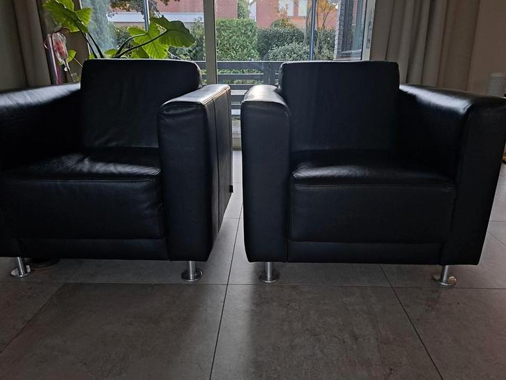 Zwarte leren fauteuils (2 stuks), Huis en Inrichting, Fauteuils, Ophalen