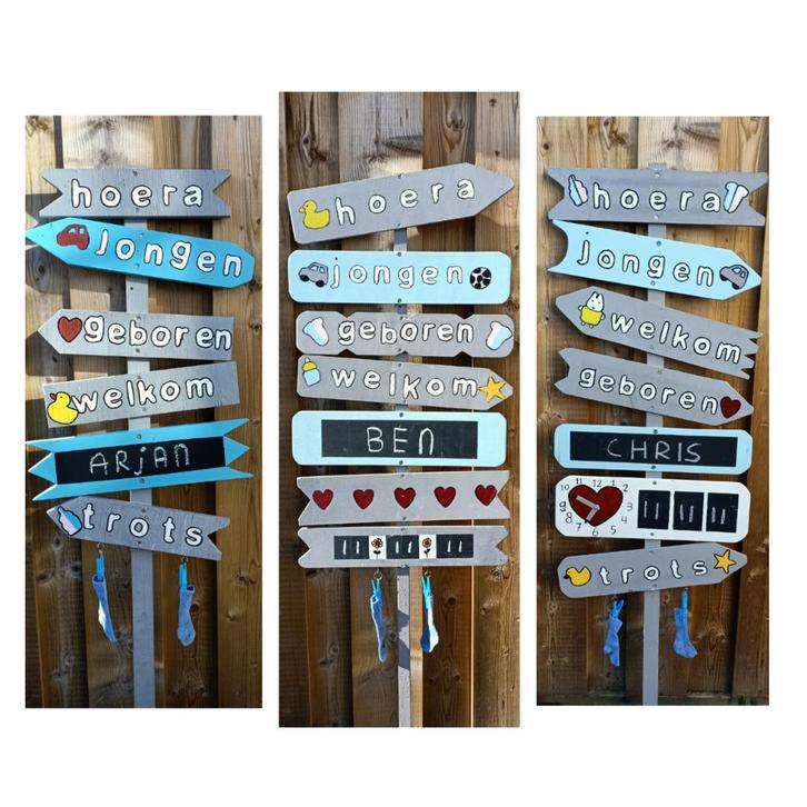 Te huur geboortebord wegwijzer, Kinderen en Baby's, Kraamcadeaus en Geboorteborden, Nieuw, Geboortebord, Ophalen of Verzenden