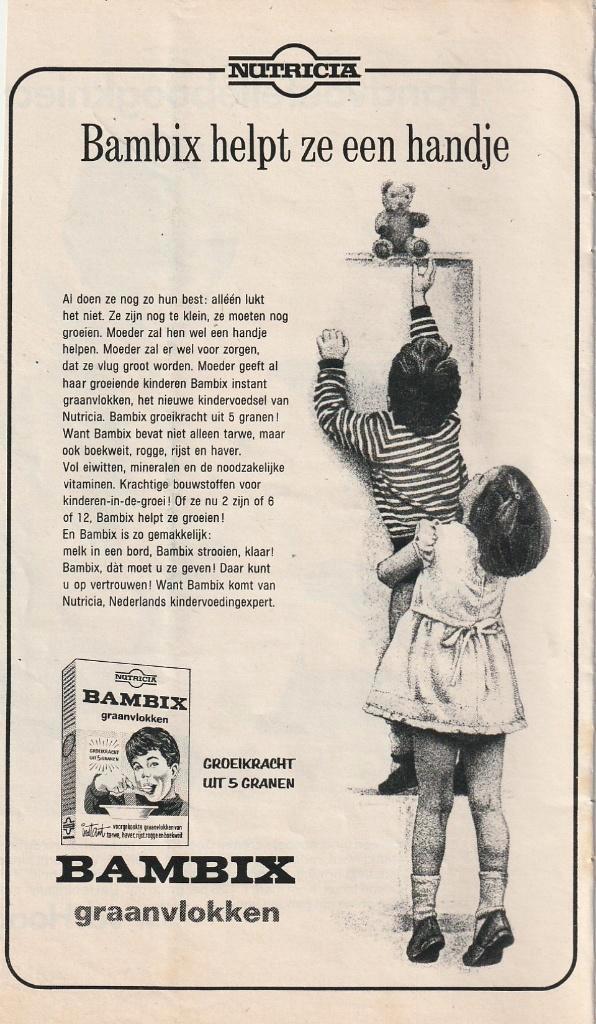 Retro reclame 1967 Nutricia Bambix ze doen zo hun best, Verzamelen, Retro, Overige typen, Verzenden