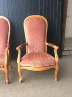 Riante fauteuil in oud roze bekleding, Huis en Inrichting, Fauteuils, Ophalen, Hout, Gebruikt, 75 tot 100 cm