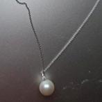 14 k witgouden ketting met grote parel en diamantje hanger, Ophalen of Verzenden, Zo goed als nieuw, Wit, Goud