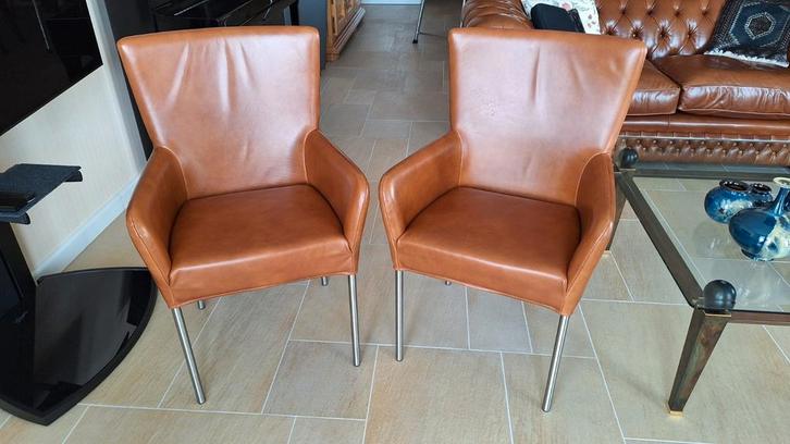 2 Leren Eetkamerstoelen - ZGAN, Huis en Inrichting, Stoelen, Zo goed als nieuw, Twee, Leer, Overige kleuren, Ophalen