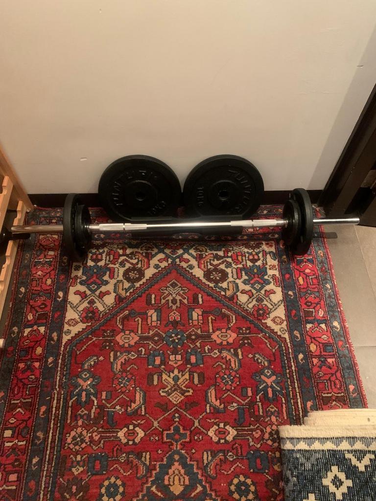 Halter stang schijven sport set barbell fitness home gym, Sport en Fitness, Fitnessmaterialen, Nieuw, Halterset, Ophalen of Verzenden