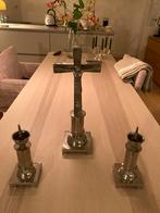 Altaar kruis kandelaars art deco (verchroomd?) circa 1930, Ophalen of Verzenden, Overige materialen