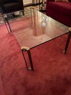 Klassieke tafel met glasplaat en messing poten, Huis en Inrichting, Ophalen, Gebruikt, 100 tot 150 cm, 50 tot 75 cm