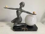 art deco Franse lady lamp Egyptian revival Emile Carlier, Ophalen of Verzenden, Glas, Art deco, Minder dan 50 cm