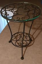 Brocante smeedijzeren bijzettafel met glas, Huis en Inrichting, Rond, Brocante, Ophalen, 45 tot 60 cm