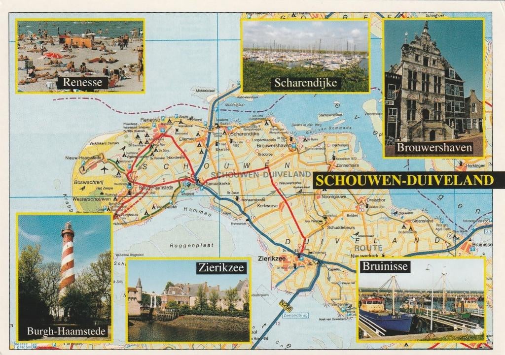 SCHOUWEN DUIVELAND Landkaart Renesse Scharendijke Bruinisse, Verzenden, 1980 tot heden, Gelopen, Zeeland