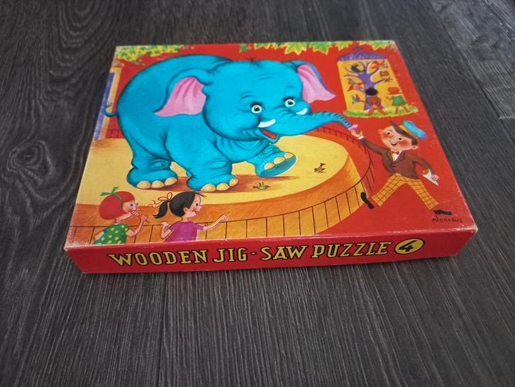 Vintage Houten Puzzel - Olifant, Kinderen en Baby's, Speelgoed | Kinderpuzzels, Gebruikt, 2 tot 4 jaar, Minder dan 10 stukjes