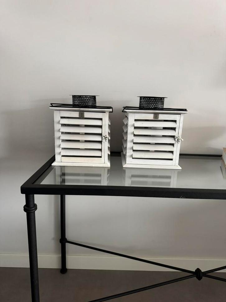 2 lantaars windlichten riviera maison, Huis en Inrichting, Tafels | Kaptafels, Gebruikt, Minder dan 100 cm, 50 tot 100 cm, Hout