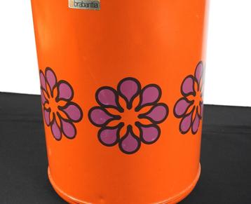 Brabantia - retro prullebak oranje met paarse bloem beschikbaar voor biedingen