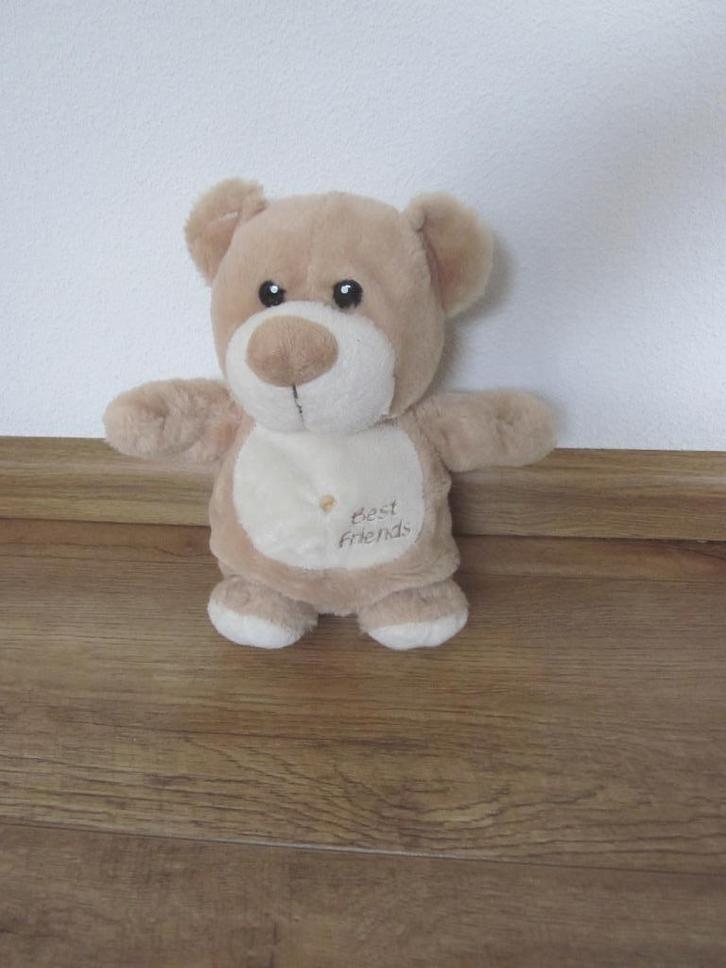 Nicotoy lichtbruin zacht pluche beer handpop "Best Friends", Kinderen en Baby's, Speelgoed | Knuffels en Pluche, Nieuw, Beer, Ophalen of Verzenden