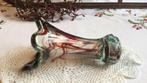 Mondgeblazen vaasje met rode en groene glasslierten., Antiek en Kunst, Antiek | Glas en Kristal, Ophalen of Verzenden