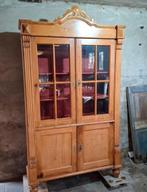 Oude brocante grenen vitrinekast vitrine boekenkast, Huis en Inrichting, Kasten | Boekenkasten, Gebruikt, T, N, 150 tot 200 cm