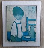 Vintage prentje/schilderijtje van jongetje, Jaklien Moerman, Ophalen of Verzenden, Gebruikt, Minder dan 50 cm, Minder dan 50 cm