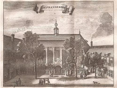 Amsterdam. De Franse Kerk Kopergravure, Antiek en Kunst, Kunst | Etsen en Gravures, Ophalen of Verzenden