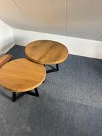 Salontafel Massief Eiken - Stalen Onderstel, Huis en Inrichting, Tafels | Bijzettafels, Rond, 55 tot 75 cm, Zo goed als nieuw