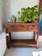Teak sidetable met drie lades, Huis en Inrichting, Tafels | Sidetables, Ophalen, 50 tot 100 cm, Teakhout, Zo goed als nieuw