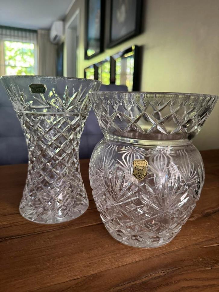 2 kristallen vazen pools (+1 extra for free), Huis en Inrichting, Woonaccessoires | Vazen, Gebruikt, Overige kleuren, Minder dan 50 cm