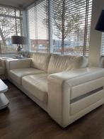 Wit leren 3 zits bank, Huis en Inrichting, Ophalen, Gebruikt, Driepersoons, Rechte bank