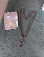 Zilverkleurige Ketting met Kruis & Heren Armband, Overige materialen, Gebruikt, Ophalen of Verzenden, Kruis of Symbool