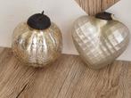 2 Vintage Kerstballen Ornamenten Bal en Hart Mercury Glas, Verzenden
