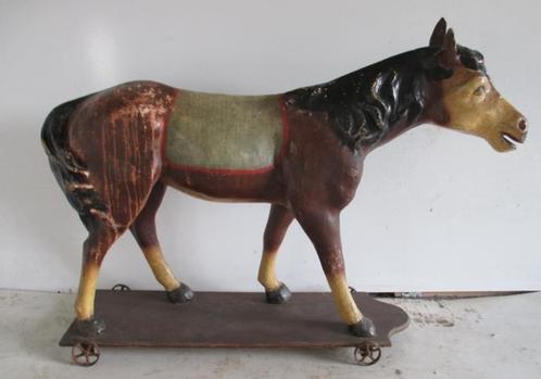 heel groot antiek papier maché paard op wielen 120 cm !, Antiek en Kunst, Antiek | Speelgoed, Ophalen