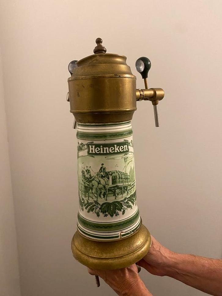 Oude Porseleinen Heineken Biertap met dubbele tapkraan, Verzamelen, Merken en Reclamevoorwerpen, Gebruikt, Gebruiksvoorwerp, Ophalen of Verzenden