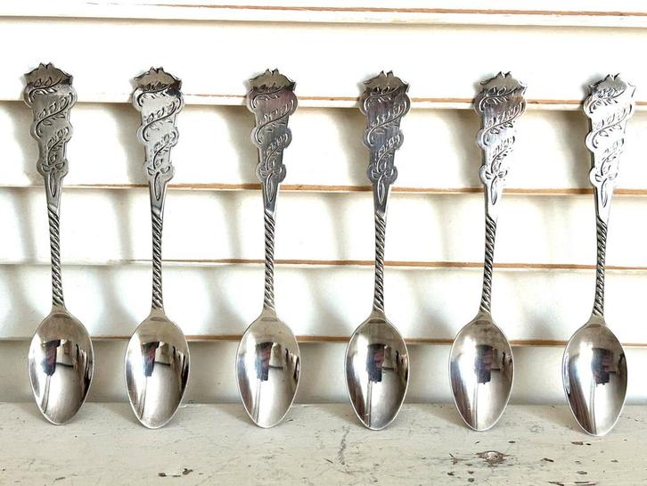 Zes verzilverde theelepeltjes Herman Hooijkaas Douwe Egberts, Antiek en Kunst, Antiek | Goud en Zilver, Ophalen