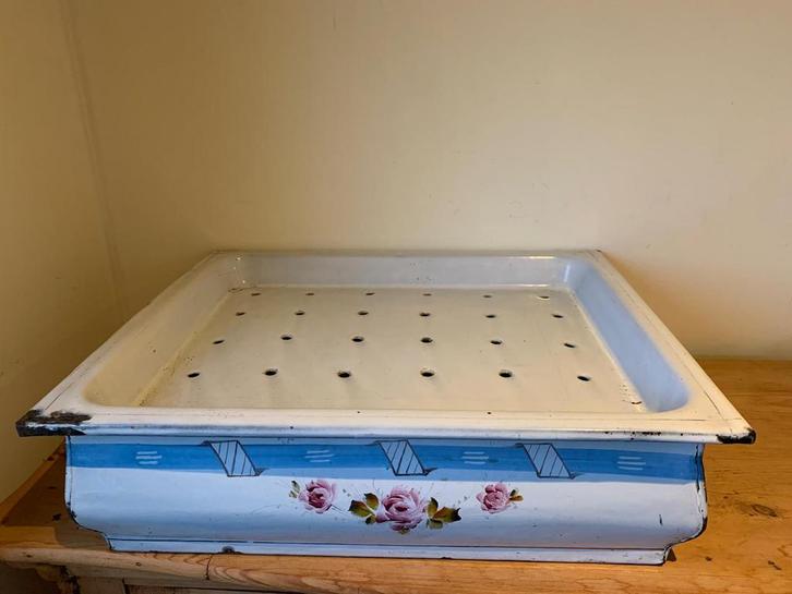 Emaille afdruipbak met bloemen / rozen motief, Antiek en Kunst, Antiek | Emaille, Ophalen of Verzenden