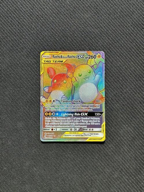 Raichu & Alolan Raichu - 241 Unified Minds - Tag Team pokémo, Hobby en Vrije tijd, Verzamelkaartspellen | Pokémon, Gebruikt, Losse kaart