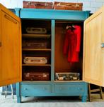 Vintage/Brocante groene schoolkast, Landelijke kledingkast, 150 tot 200 cm, Ophalen of Verzenden, 50 tot 75 cm, Zo goed als nieuw