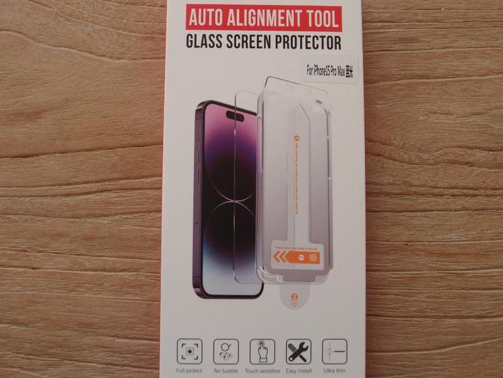 Glas screen protector iPhone 15 Pro Max met alignment tool, Telecommunicatie, Mobiele telefoons | Toebehoren en Onderdelen, Nieuw