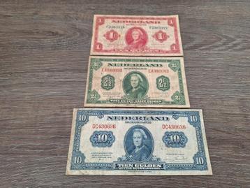 Setje biljetten 1 t/m 10 gulden 1943, muntbiljetten WOII beschikbaar voor biedingen