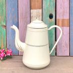 Emaille kan ecru met gouden bies oude emaille koffiekan, Ophalen of Verzenden