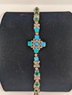 Antieke Vergulde Armband met Opaal en Smaragd, Gebruikt, Blauw, Ophalen of Verzenden, X