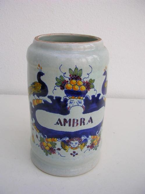 Antieke Majolica Faience Albarello Apothekerspot, 3 Klokken, Antiek en Kunst, Antiek | Keramiek en Aardewerk, Ophalen of Verzenden